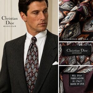 Vintage Silk Tie Christian Dior Monsieur Mens Classic Geometric Design ITALY/USA